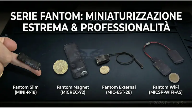 Gamma microregistratori professionali Serie Fantom di Polinet Srl: MINI-R-18, MICREC-72, MIC-EST-28 e MICSP-WIFI-AS.