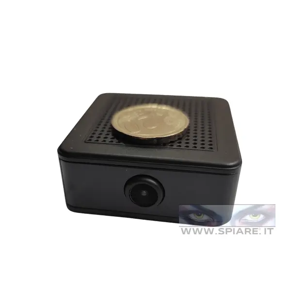 Microcamera spia WiFi 1080p ultra-compatta - dimensioni reali con moneta 20 cent